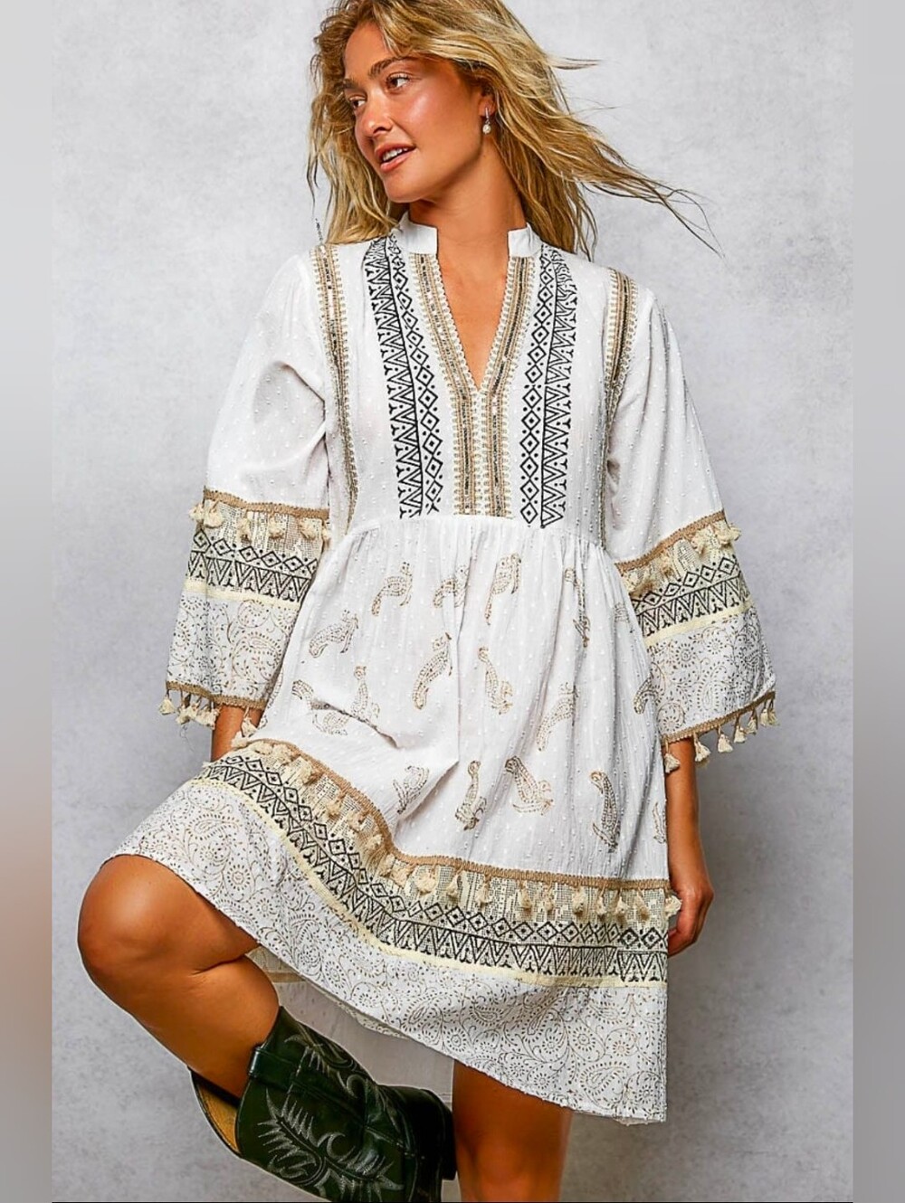 NEW!!! POL Boho White Embroidered Tassel Tunic Dress, NWT